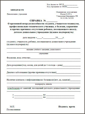 Справка о болезни форма 095/у в Краснодаре